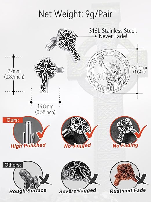 FaithHeart Mens Cufflinks, Norse Viking Tuxedo Shirt Cuff Links, Stainless Steel Cuff Links and Shirt Studs, Gift Box