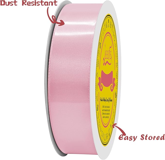 LEEQE Double Face Pearl Pink Satin Ribbon 7/8 inch X 25 Yards Polyester Pearl Pink Ribbon for Gift Wrapping Very Suitable for Weddings Party Invitation Decorations and More