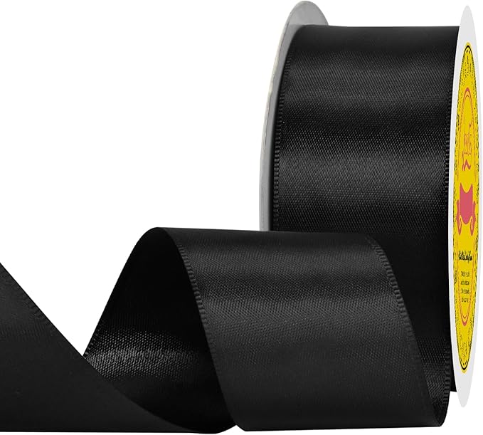 LEEQE Double Face Black Satin Ribbon 1-1/2 inch X 25 Yards Polyester Black Ribbon for Gift Wrapping Very Suitable for Weddings Party Hair Bow Invitation Decorations and More