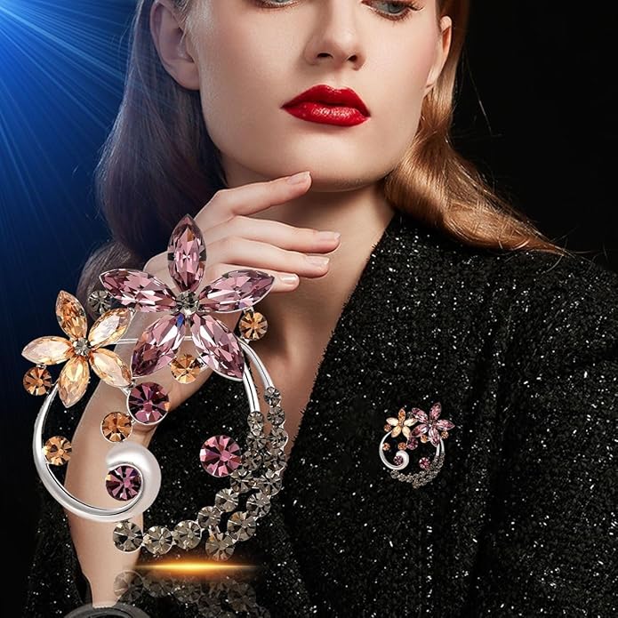 Flower Brooch Pin - Rhinestone Flower Pin 18k Gold Plated - Thanksgiving Day, Birthday, Wedding Gifts for Mom, Wife