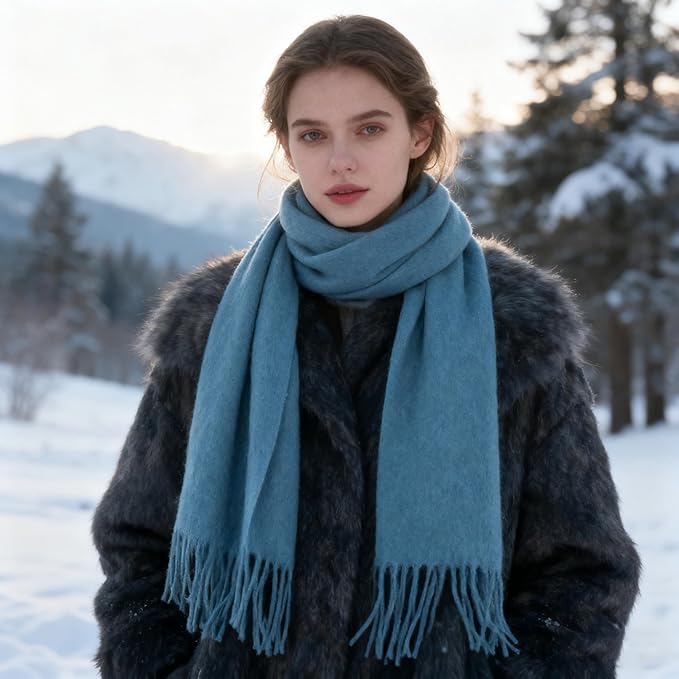 WASALUYA Wool Scarf for Women & Men, 100% Wool Scarves Wrap Shawl with Tassels, Elegant Soft Winter Scarf for Fall and Winter