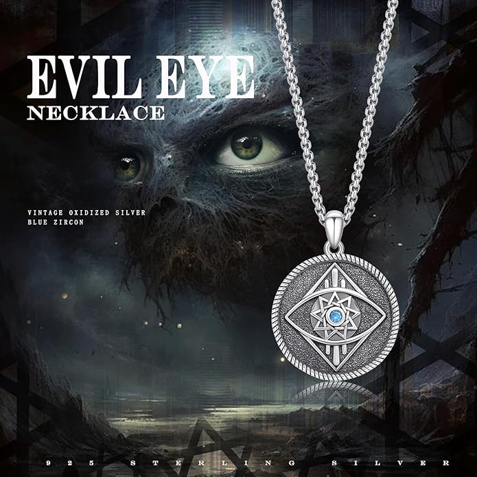 Evil Eye Necklace for Women 925 Sterling Silver, Protection Necklace with Blue Evil Eye Charm, Evil Eye/Lotus Pendant Jewelry, Birthday Christmas Gifts for Her