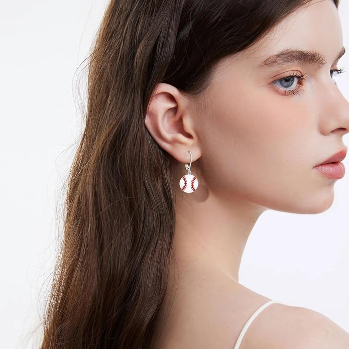JUSTKIDSTOY 925 Sterling Silver Ball Earrings Sports Leverback Dangle Drop Earrings Jewelry Gifts for Women Girls