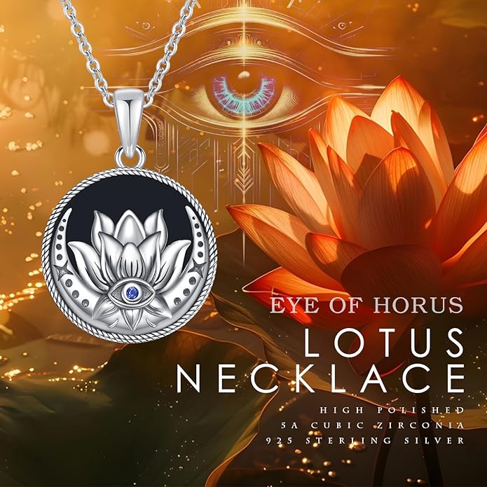 Evil Eye Necklace for Women 925 Sterling Silver, Protection Necklace with Blue Evil Eye Charm, Evil Eye/Lotus Pendant Jewelry, Birthday Christmas Gifts for Her
