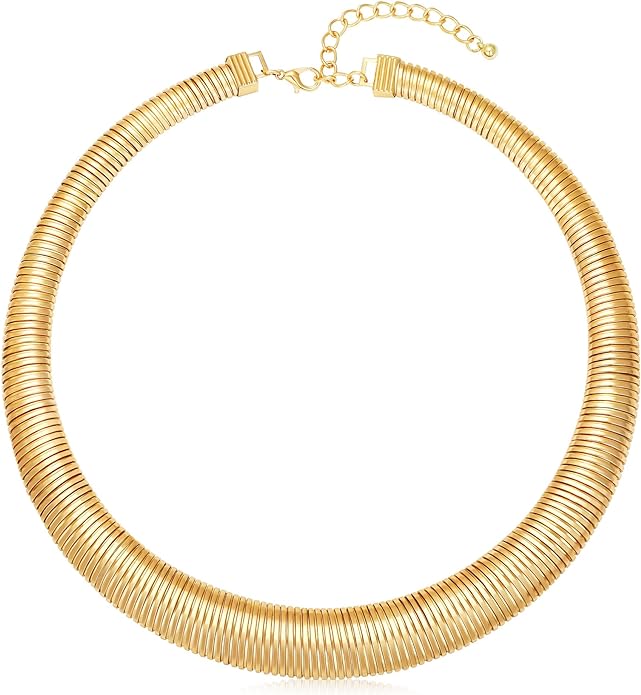 MISS RIGHT Chunky Gold Chain Statement Choker Necklace for Women Trendy, 14K Gold Plated Thick Snake Chain Collar Torque Layered Necklaces Jewelry Gifts