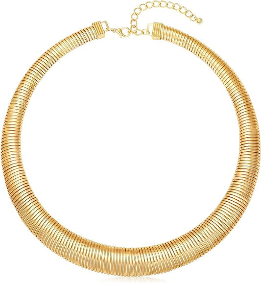 MISS RIGHT Chunky Gold Chain Statement Choker Necklace for Women Trendy, 14K Gold Plated Thick Snake Chain Collar Torque Layered Necklaces Jewelry Gifts