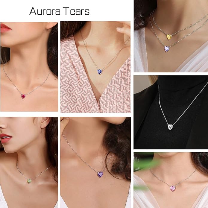 Aurora Tears 925 Sterling Silver 12 Birthstone Hearts Jewelry Women Crystal Wedding/Engagement/Bridal Heart Necklace/Earring/Ring/Bracelet Sets Jewellery