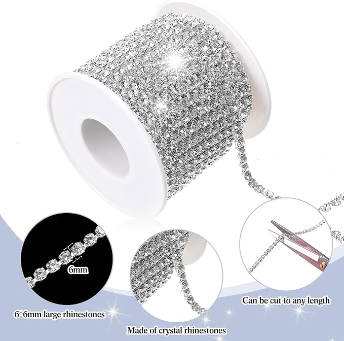 Suncalla 156 Pcs Sew on Crystal Rhinestone with Chain Trim Brooch Pin Mixed Shapes Set for Jewelry Clothe DIY Crafts Tabletop Scattered Crystals Vase Fillers Wedding Decor (Classic Rhinestone)