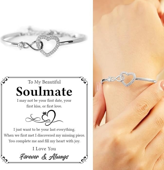 To My Soulmate Bracelet For Women With Heartfelt Message Card & Elegant Box, Bracelet For Girls, Soulmate Birthday, Wedding, Christmas Jewelry Gift From Boyfriend, Husband