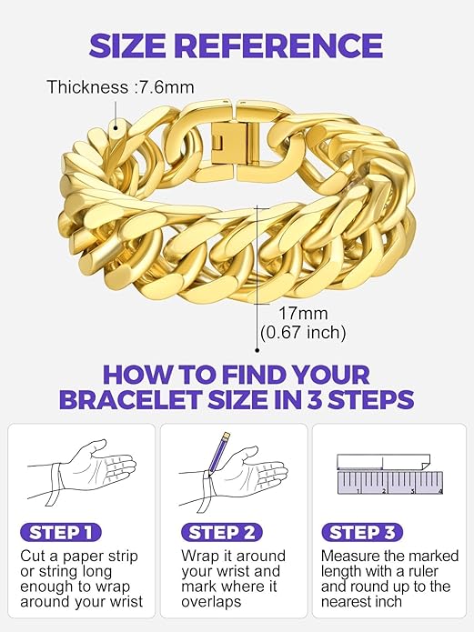 Richsteel Cuban Link Chain Bracelets 8/12/17mm Width Stainless Steel Chain Wrist Bracelets for Men, 7.4/8.2/9 Inch Length Classic Jewelry for Christmas/Valentine's Day/Birthday