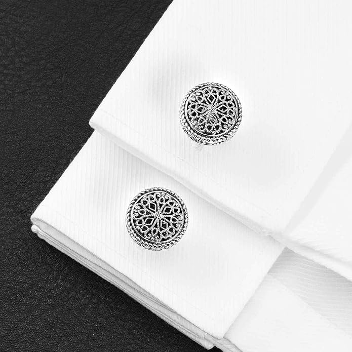 Cuff Links Mens, Cufflinks for Men, Men's Cuff Links for Wedding, Business, Father's Day, Gift for Men, 18K Gold Plated with Luxury Wooden Gift Box