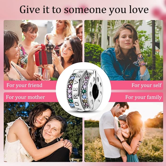 Parmuz Clip Spacer Charm for Bracelet 925 Sterling Silver Pave Cubic Zirconia Lock Stopper Bead Star Moon Evil Eye Jewelry Charm for Woman