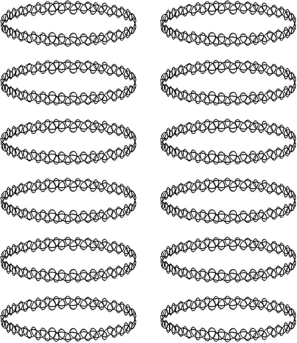 BodyJ4You 12PC Tattoo Choker Necklace - 90s Accessories 2000s Jewelry Y2K Fashion Vintage Trendy - Rainbow Goth Black Pink Green Blue White - Adjustable Stretchy Elastic Necklace Summer Vacation Set