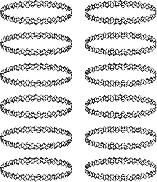 BodyJ4You 12PC Tattoo Choker Necklace - 90s Accessories 2000s Jewelry Y2K Fashion Vintage Trendy - Rainbow Goth Black Pink Green Blue White - Adjustable Stretchy Elastic Necklace Summer Vacation Set