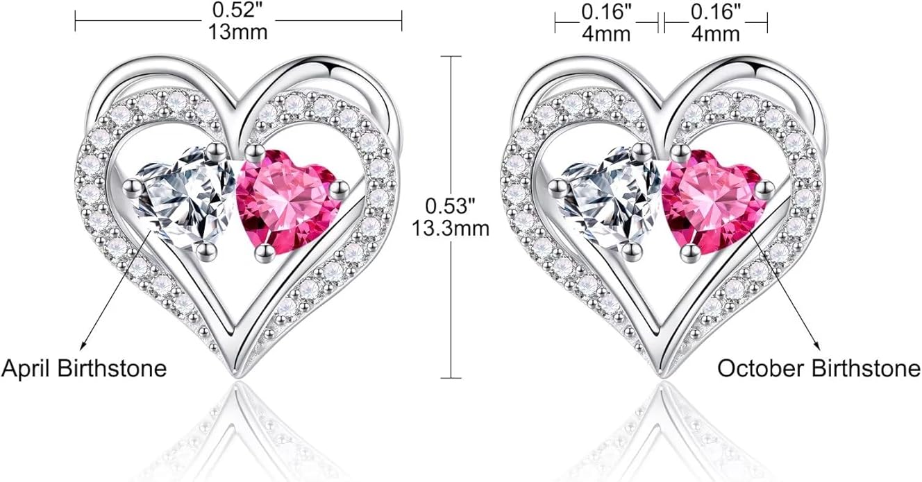 Iefil Birthstone Earrings for Women - 925 Sterling Silver Heart Earrings Anniversary Birthday Gifts for Women Wife Girlfriend Mom
