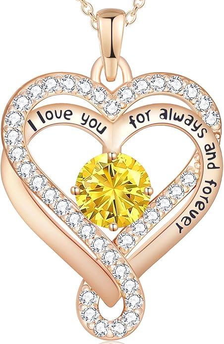 Birthstone Heart Necklaces for Women, Infinity Pendent S925 Sterling Silver Jewelry for Women, Wedding Anniversary, Birthday Mother’s Day Gifts for Mom, Mother, Wife, Girlfriend