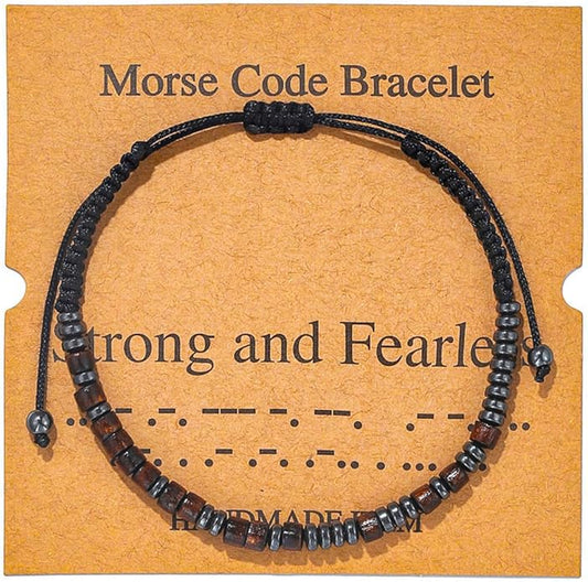 RINTOLER Morse Code Bracelets for Women Men Gifts for Her Best Friend Funny Inspirational Bracelets for Women Jewelry Adjustable Silk Beaded Wrap Bracelet