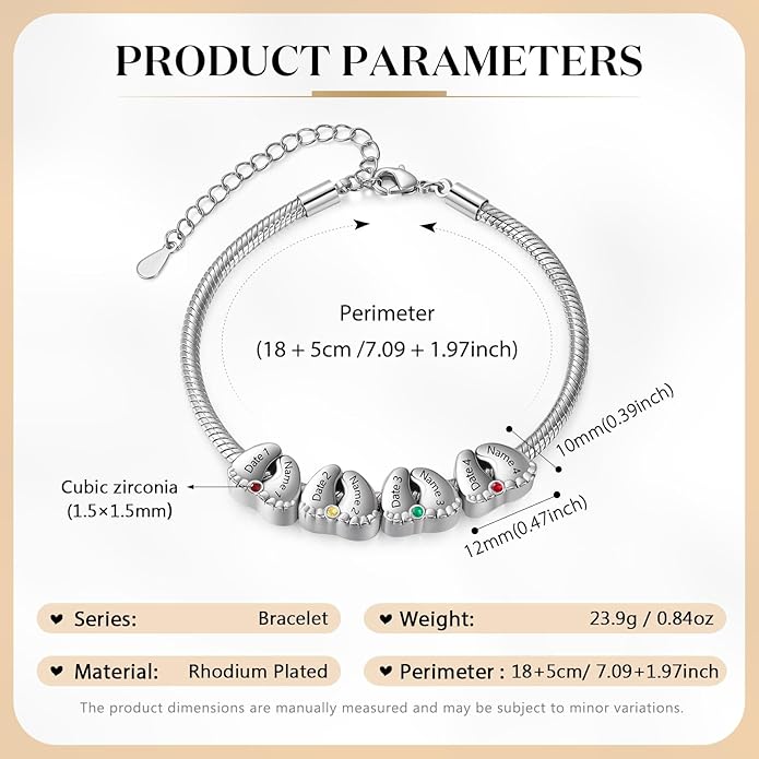 Jeweidea Personalized Foot Charm Birthstone Bracelet – Custom Engraved Bracelet with 1–5 Foot Charms, Name and Date Engraving, Meaningful Jewelry Gift for Mom Wife