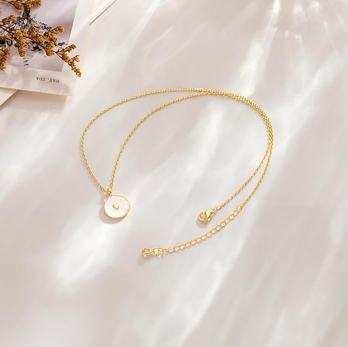 Tewiky Cute Heart Necklace Tiny 14k Gold Heart Pendant Choker Necklaces Small Gold Love Open Heart Chain Necklace for Women Dainty Gold Necklace Gifts for Her