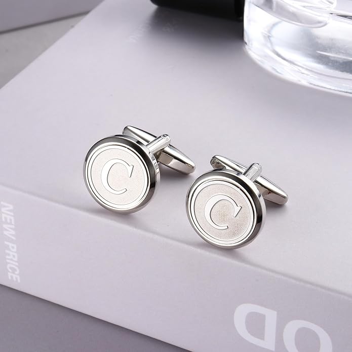 LOYALLOOK Initial Gold Cufflinks for Men Gold Cuff Links Personalized Copper CuffLinks Letter Cufflinks Gift for Groom Husband Father