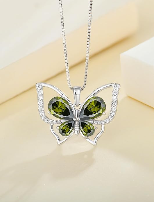 YL Women's Butterfly Necklace 925 Sterling Silver Flower Rose Pendant Birthstone Halo Jewelry
