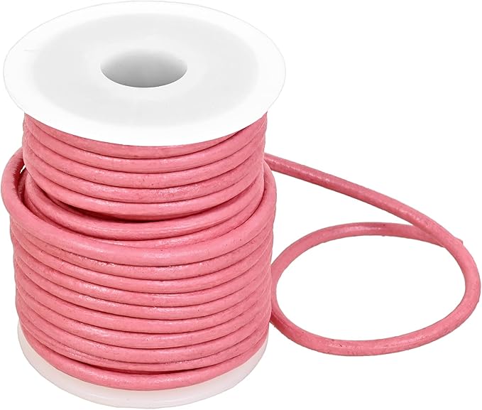 GENIQUE Real/Genuine Round Leather String Cord for Necklace, Bracelets, Jewellery, Braiding (3mm, Pink)