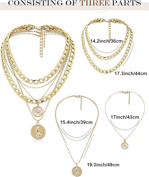 MJartoria Layered Necklaces for Women Trendy Retro Coin Pendant Necklace Dainty Chunky Chain Choker Necklaces for Jewelry Birthday Gifts