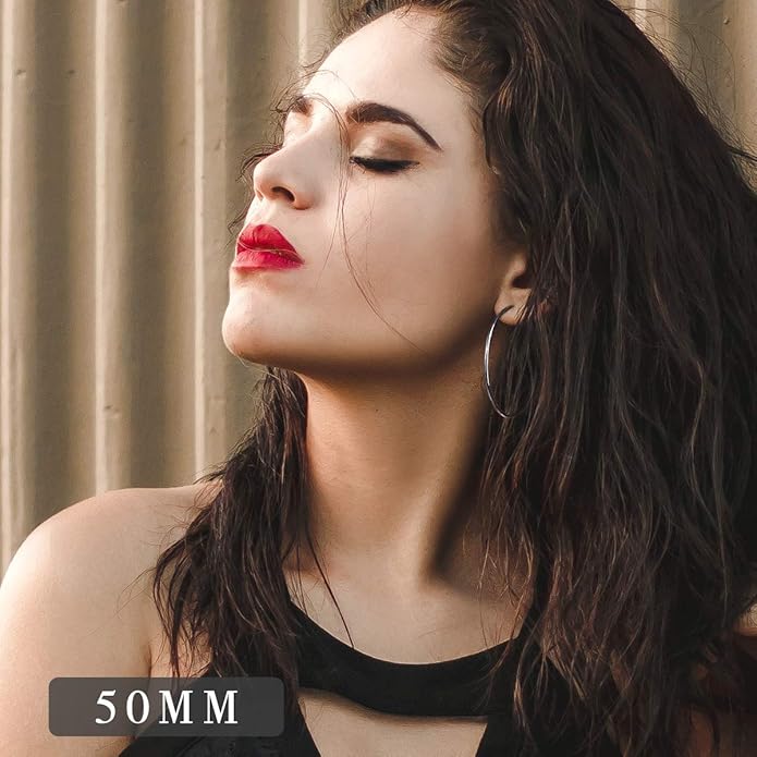 FOCALOOK 14K Gold Plated Lightweight Large Hoops| 2mm Thin Hoop Earrings for Women 30/40/50/70/100mm