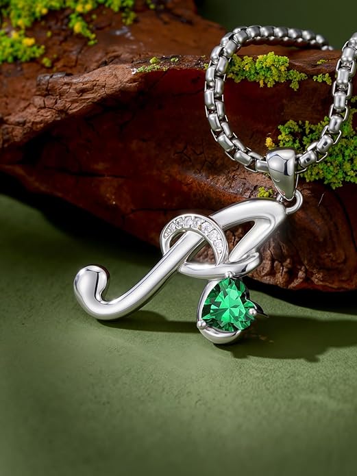 Christmas Gifts for Women Alphabet A to Z Initial Birthstone Pendant Necklaces for Women - 18k White Gold Plated Personalized Name Jewelry Valentine Mothers Day Birthday Gifts for Women Her Girlfriend