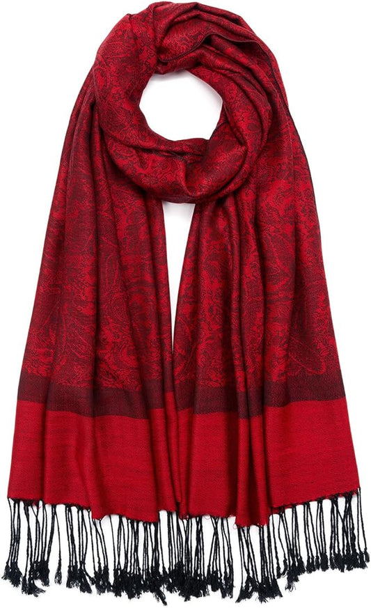 QIUTIMIY Paisley Pashmina Shawl Wrap Women Reversible Vintage Jacquard Pashmina Rave Scarf with Fringe for Evening, Wedding