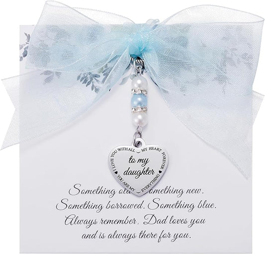 Ralukiia Something Blue Charm Gift for Bride from Mom and Dad, Blue Bridal Bouquet Charm, Daughter Wedding Gifts from Parents, Bridal Shower Gift