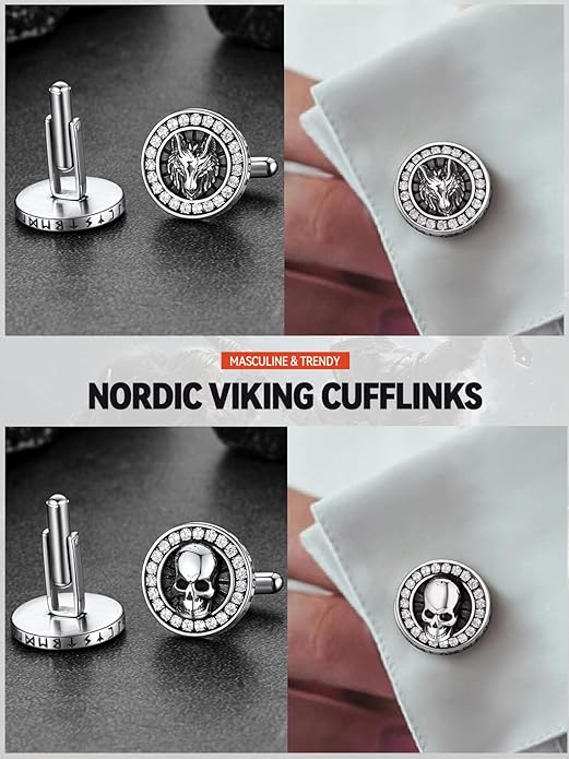 FaithHeart Mens Cufflinks, Norse Viking Tuxedo Shirt Cuff Links, Stainless Steel Cuff Links and Shirt Studs, Gift Box