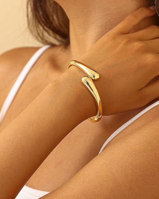 Bangle Bracelets for Women | 14K Gold Plated Trendy Wide Bracelets | Hinged Arm Cuff Bangles Chunky Bracelet for Women
