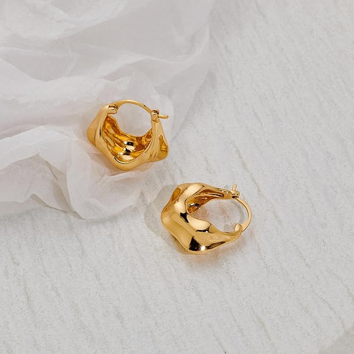 YUJIE Gold Plated Hoop Earrings for Women Brass Earring Chunky Statement Jewelry