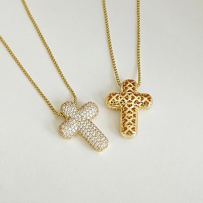 Partm Gold Cross Necklace for Women 14K Plated Dainty Pendant Cross Chain Faith Crucifix Choker Baptism Necklace for Women Trendy Religious Jewelry Hypoallergenic