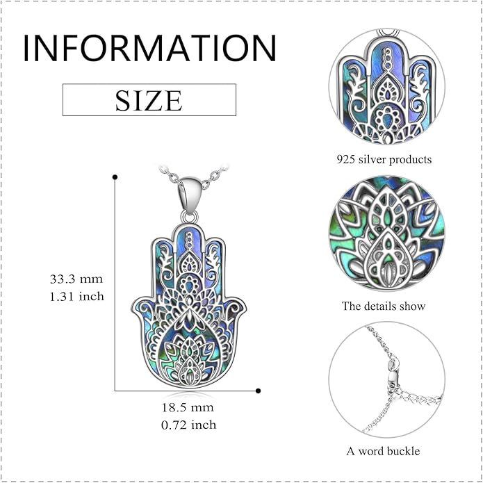 VONALA Silver Evil Eye Necklace for Women Hamsa Fatima Necklace Hamsa Hand Jewelry Gifts for Men