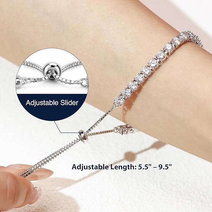 1.2-12 CTTW Moissanite Tennis Bracelet for Women, Adjustable 2-5mm D Color VVS1 Round Cut Moissanite Bolo Bracelet, 18K Gold Plated 925 Sterling Silver Simulated Diamond Bracelet Gifts for Women Her