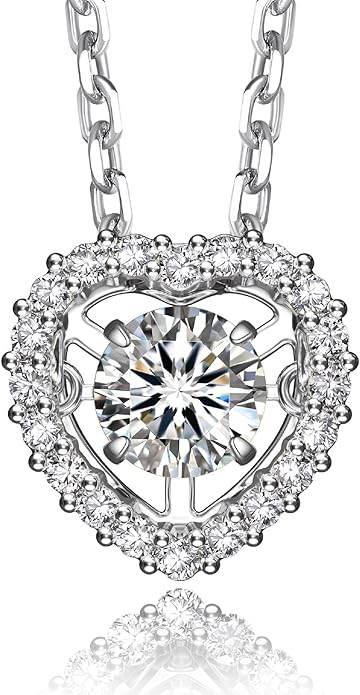 MomentWish Dancing Heart Necklace for Women, 0.5/1 Carat Dancing Moissanite Necklace for Her 925 Sterling Silver Pendant Anniversary Birthday Christmas Gift for Wife Mom Girlfriend