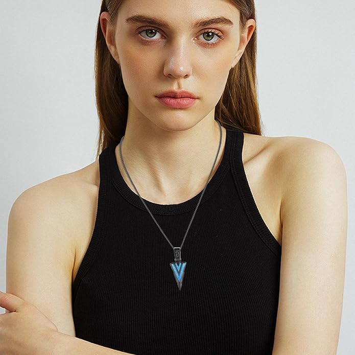 PCTJYFU Arrowhead Necklace 925 Sterling Silver for Women Men Pendant with Blue Opal/Abalone Shell/Turquoise Black Gold Plating Protective Symbol Jewelry Adjustable Chain Gift for Him Her