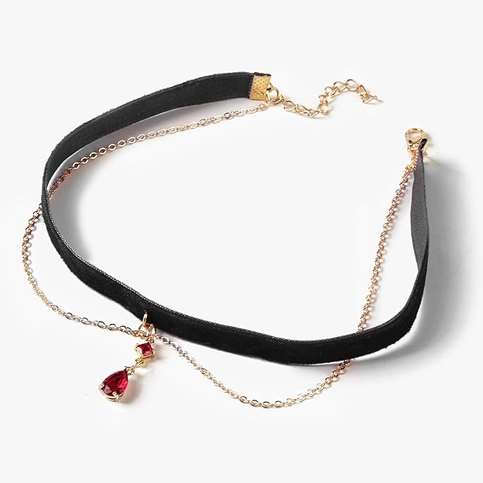 Fesciory Black Necklaces for Women, Adjustable Layered Velvet Leather Lace Collar Necklace, Goth Jewelry Gifts.