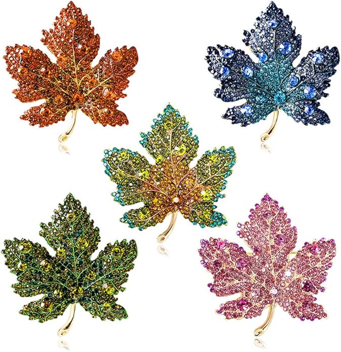 Premium Maple Leaf Brooch for Women Rhinestone Crystal Leaf Brooch Pin Blue/Green/Red Maple Leaf Brooch Lapel Pin Clothing Hat Bag Accessories for Christmas Valentine's Day Birthday Gift, Crystal,