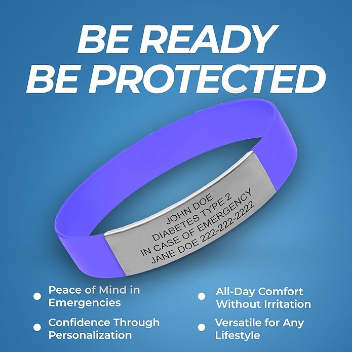 Personalized Medical Alert Bracelet for Men & Women – Custom Engraved Waterproof Silicone Wristband with Stainless Steel ID Plate – Medical ID Bracelet for Allergies, Conditions, ICE Info & Emergency Card