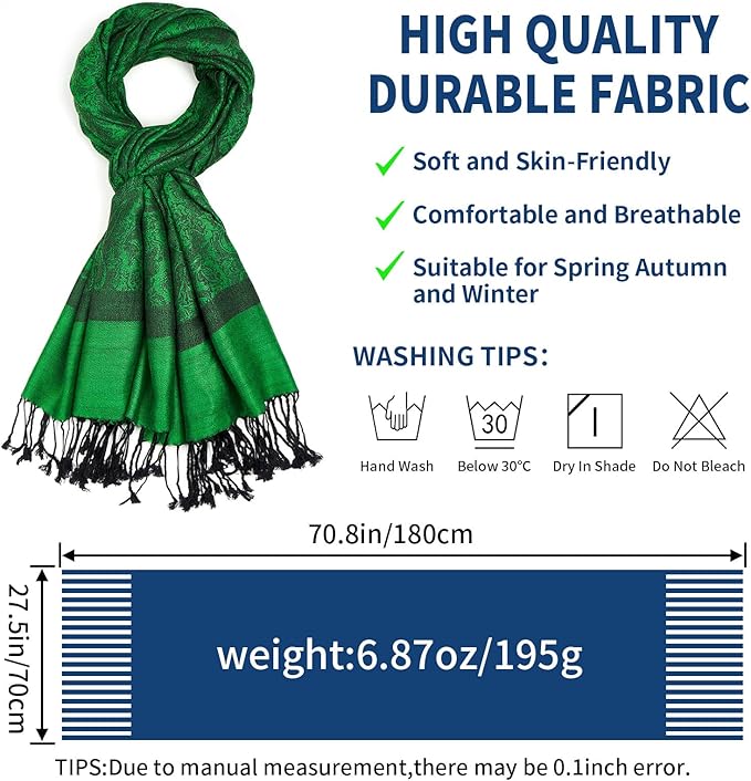 QIUTIMIY Paisley Pashmina Shawl Wrap Women Reversible Vintage Jacquard Pashmina Rave Scarf with Fringe for Evening, Wedding