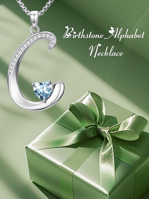 Christmas Gifts for Women Alphabet A to Z Initial Birthstone Pendant Necklaces for Women - 18k White Gold Plated Personalized Name Jewelry Valentine Mothers Day Birthday Gifts for Women Her Girlfriend