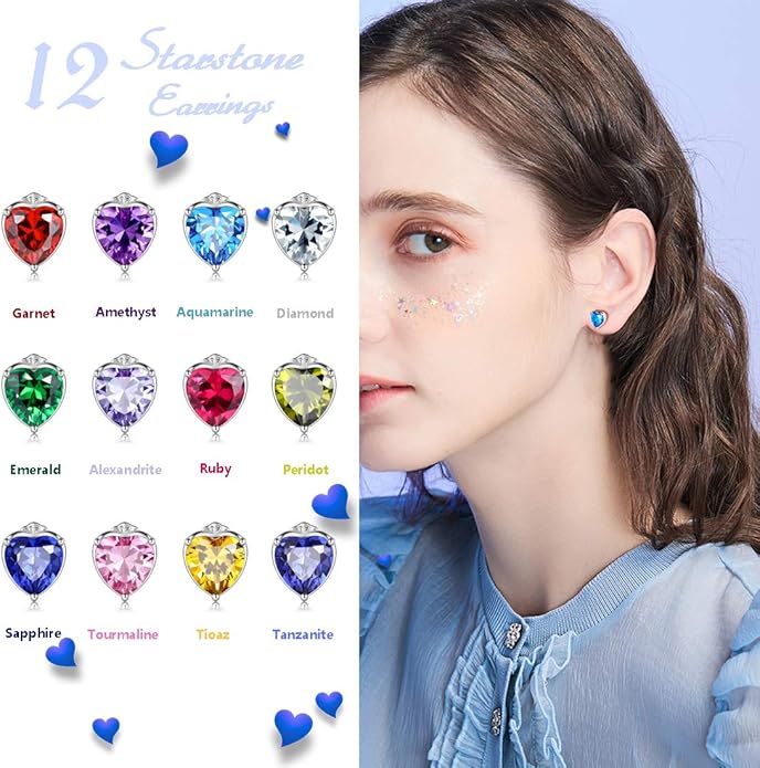 Aurora Tears 925 Sterling Silver 12 Birthstone Hearts Jewelry Women Crystal Wedding/Engagement/Bridal Heart Necklace/Earring/Ring/Bracelet Sets Jewellery