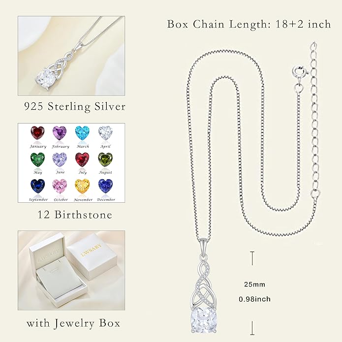 Infinity Irish Celtic Knot Jewelry Set for Women Princess Cut Necklace & Earrings April Birthstone Jewelry Gifts