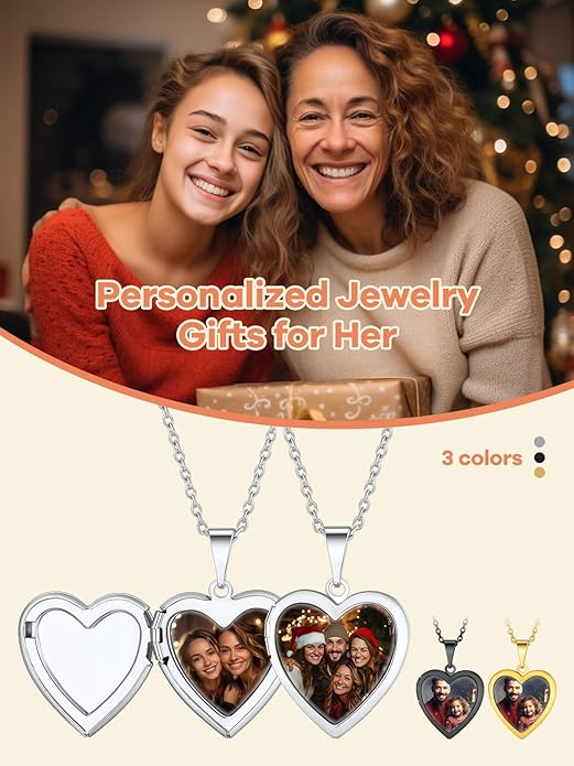 Supcare Locket Necklace That Holds Pictures-Engraved Photo Pendant Custom Jewellery Gifts for Men Women (with Jewellery Gift Box)