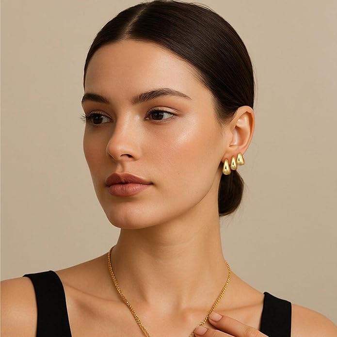 3Pairs Gold Hoop Earrings Set for Women, 14K Gold Plated Hypoallergenic Small Huggie Hoops Earrings for Women Trendy, Chunky Gold Earring Jewelry Gifts