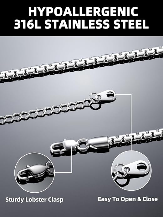 Bestyle 18K Gold Plated/Silver/Black Chain for Men, Hypoallergenic 2/4/6/8mm Stainless Steel Flat Link Chain Necklace for Men & Women Hip Hop Jewelry, 14-30"