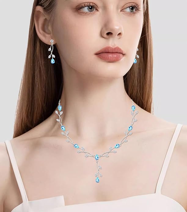 Elegant Bridal Jewelry Sets Clear Cubic Zirconia Wedding Necklace Earrings Bracelet Set for Birdes Bridesmaids CZ Prom Jewelry